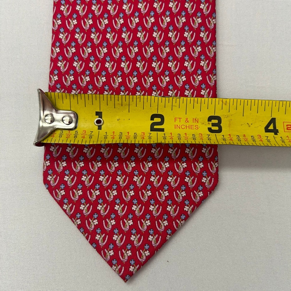 Salvatore Ferragamo Silk Tie Mens Red Horseshoe Floral Made in Italy 60x3" - Picture 7 of 7